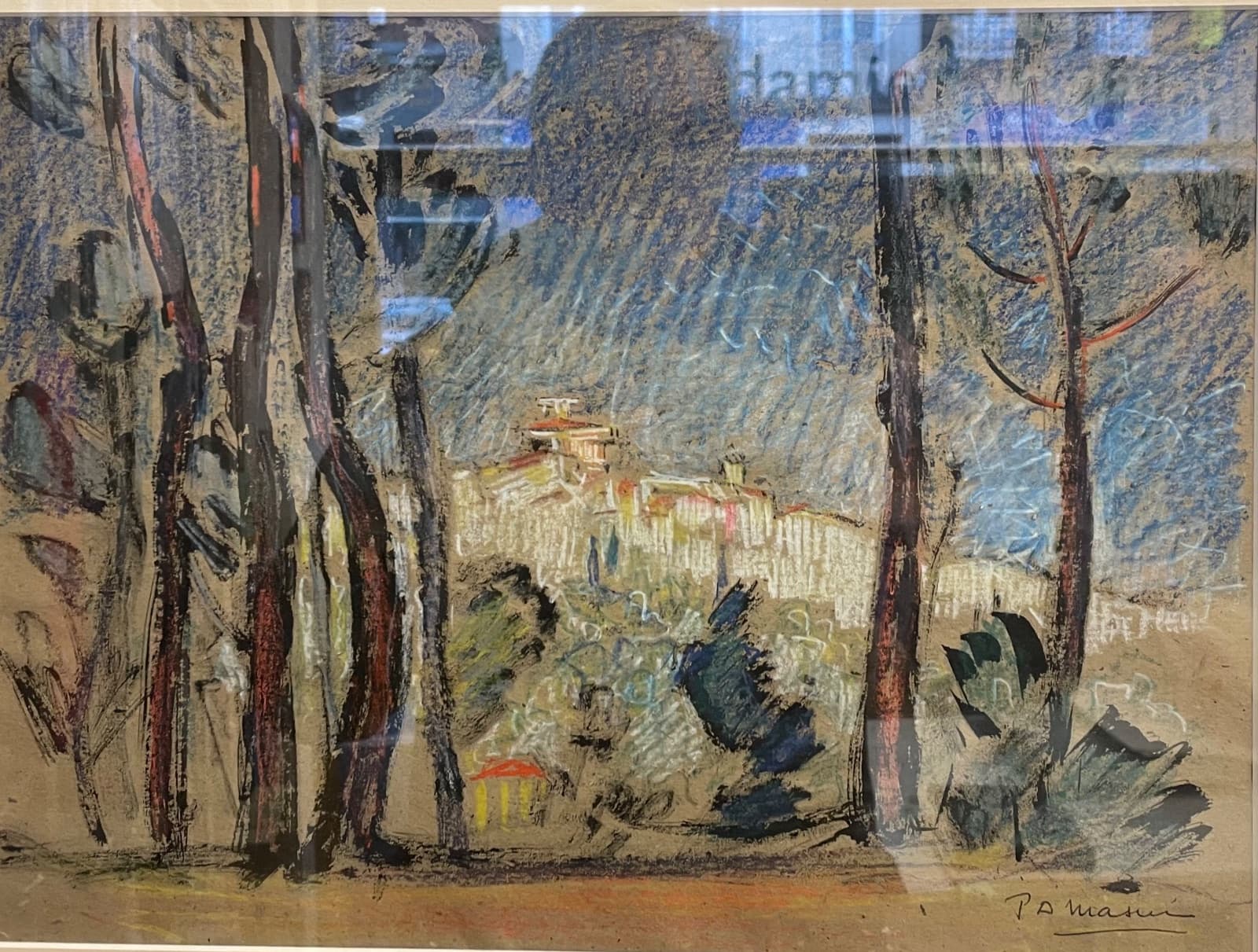 Village en provence, dessin aux crayons, Masui.
