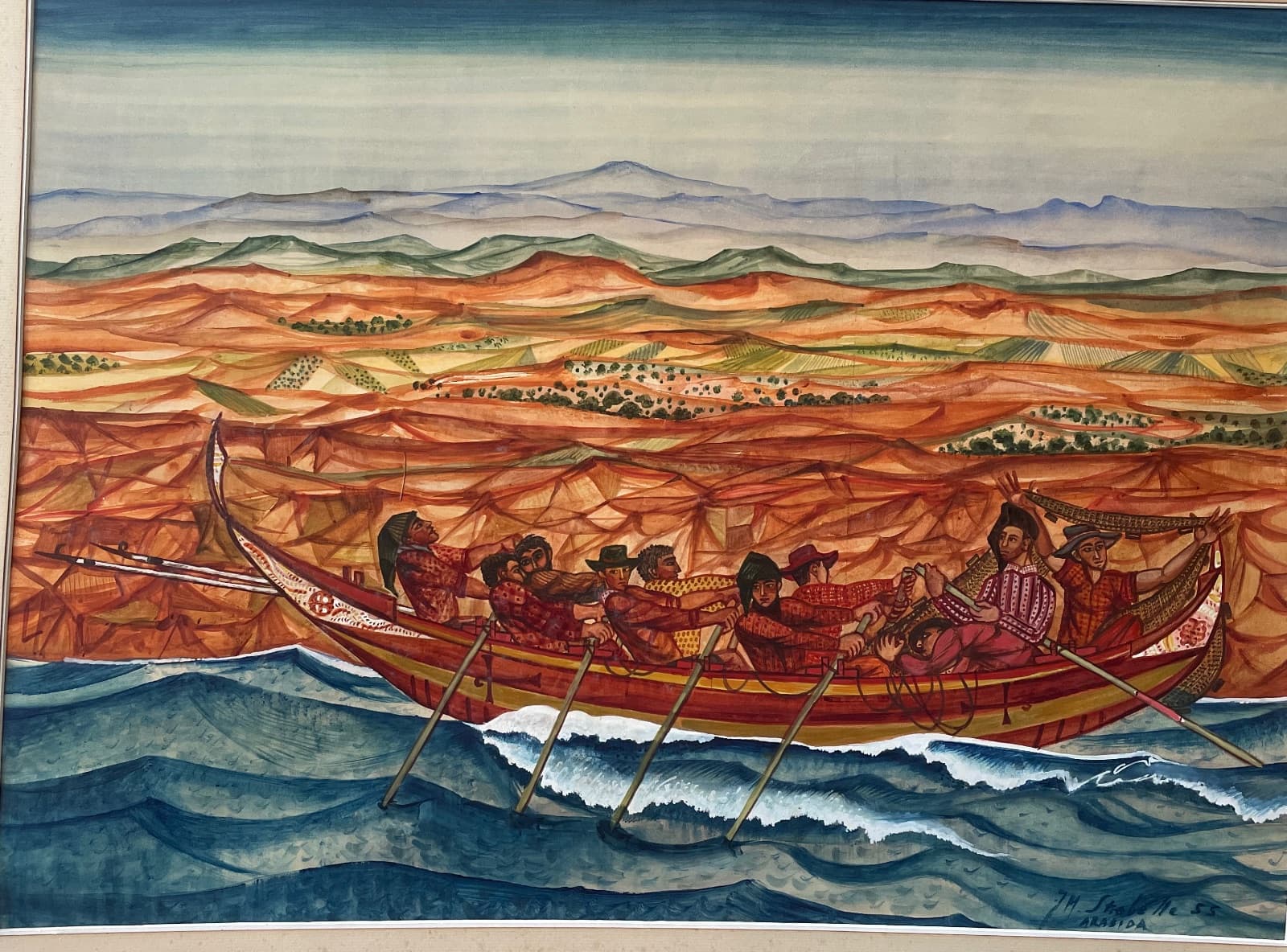 Pêcheurs à Arabida, 1955, aquarelle, Strebelle Jean-Marie.