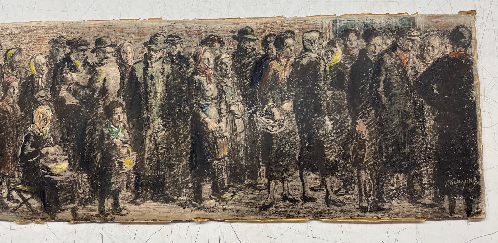 La file pour la nature pendant la guerre 1914-18, dessin et rehaut de couleurs, Pyrins.